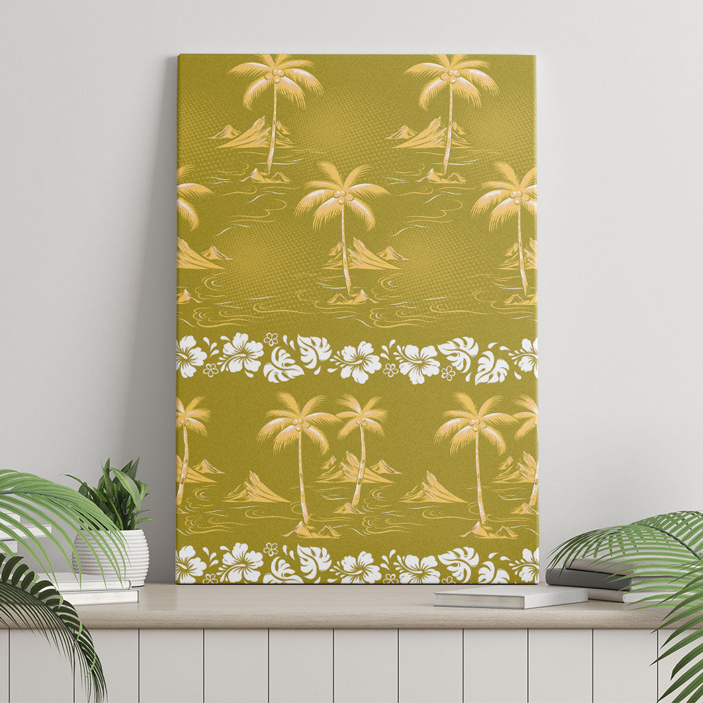 Yellow Hawaii Palm Tree Hibiscus Canvas Wall Art Fantasy Summer Vibe