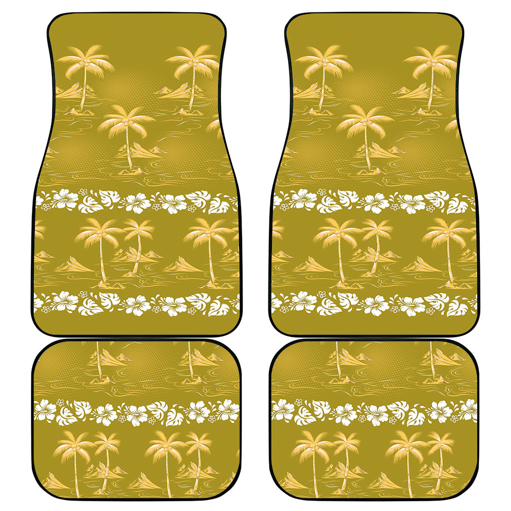 Yellow Hawaii Palm Tree Hibiscus Car Mats Fantasy Summer Vibe