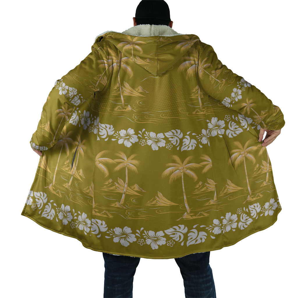 Yellow Hawaii Palm Tree Hibiscus Cloak Fantasy Summer Vibe