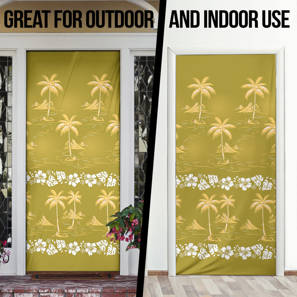 Yellow Hawaii Palm Tree Hibiscus Door Cover Fantasy Summer Vibe