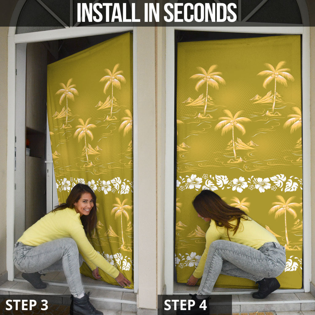 Yellow Hawaii Palm Tree Hibiscus Door Cover Fantasy Summer Vibe