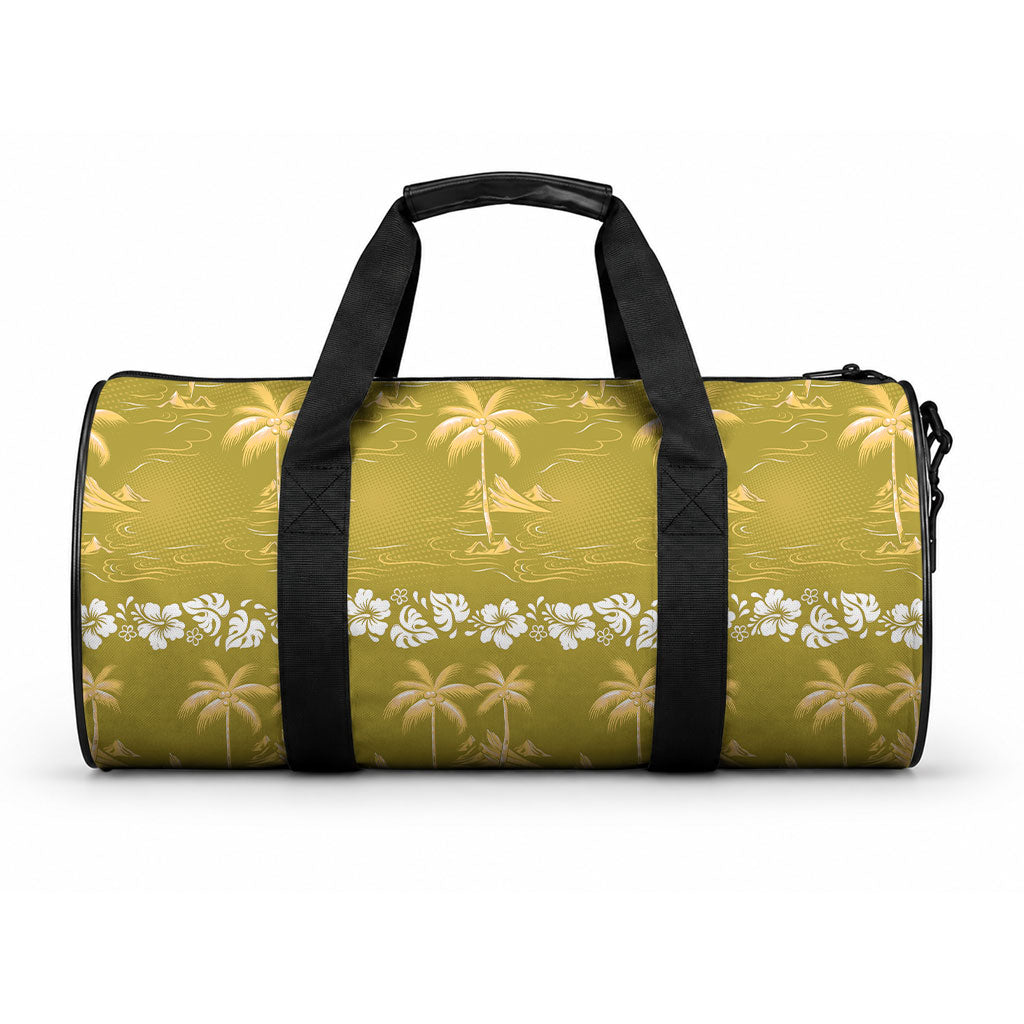 Yellow Hawaii Palm Tree Hibiscus Duffle Bag Fantasy Summer Vibe