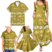 Yellow Hawaii Palm Tree Hibiscus Family Matching Summer Maxi Dress and Hawaiian Shirt Fantasy Summer Vibe