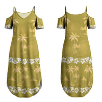 Yellow Hawaii Palm Tree Hibiscus Family Matching Summer Maxi Dress and Hawaiian Shirt Fantasy Summer Vibe