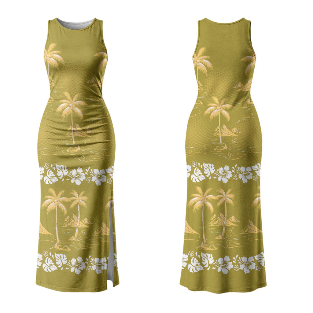 Yellow Hawaii Palm Tree Hibiscus Family Matching Tank Maxi Dress and Hawaiian Shirt Fantasy Summer Vibe
