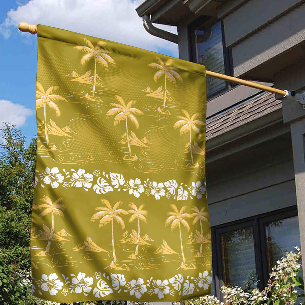 Yellow Hawaii Palm Tree Hibiscus Garden Flag Fantasy Summer Vibe