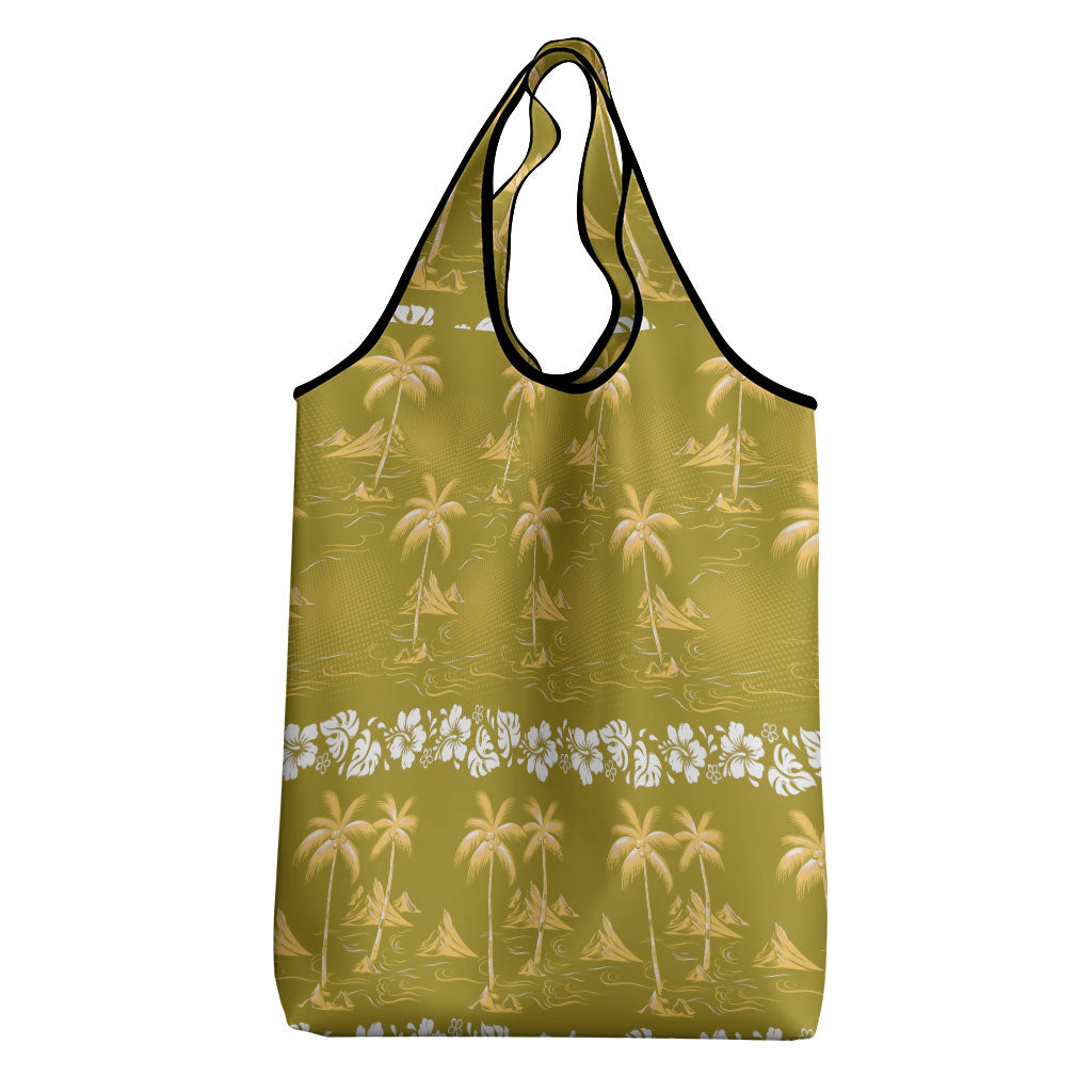 Yellow Hawaii Palm Tree Hibiscus Grocery Bag Fantasy Summer Vibe