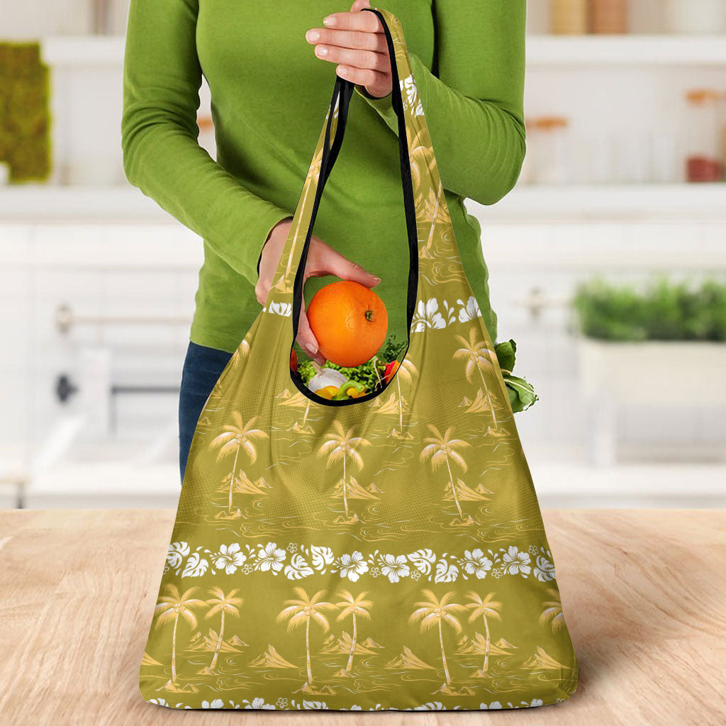 Yellow Hawaii Palm Tree Hibiscus Grocery Bag Fantasy Summer Vibe
