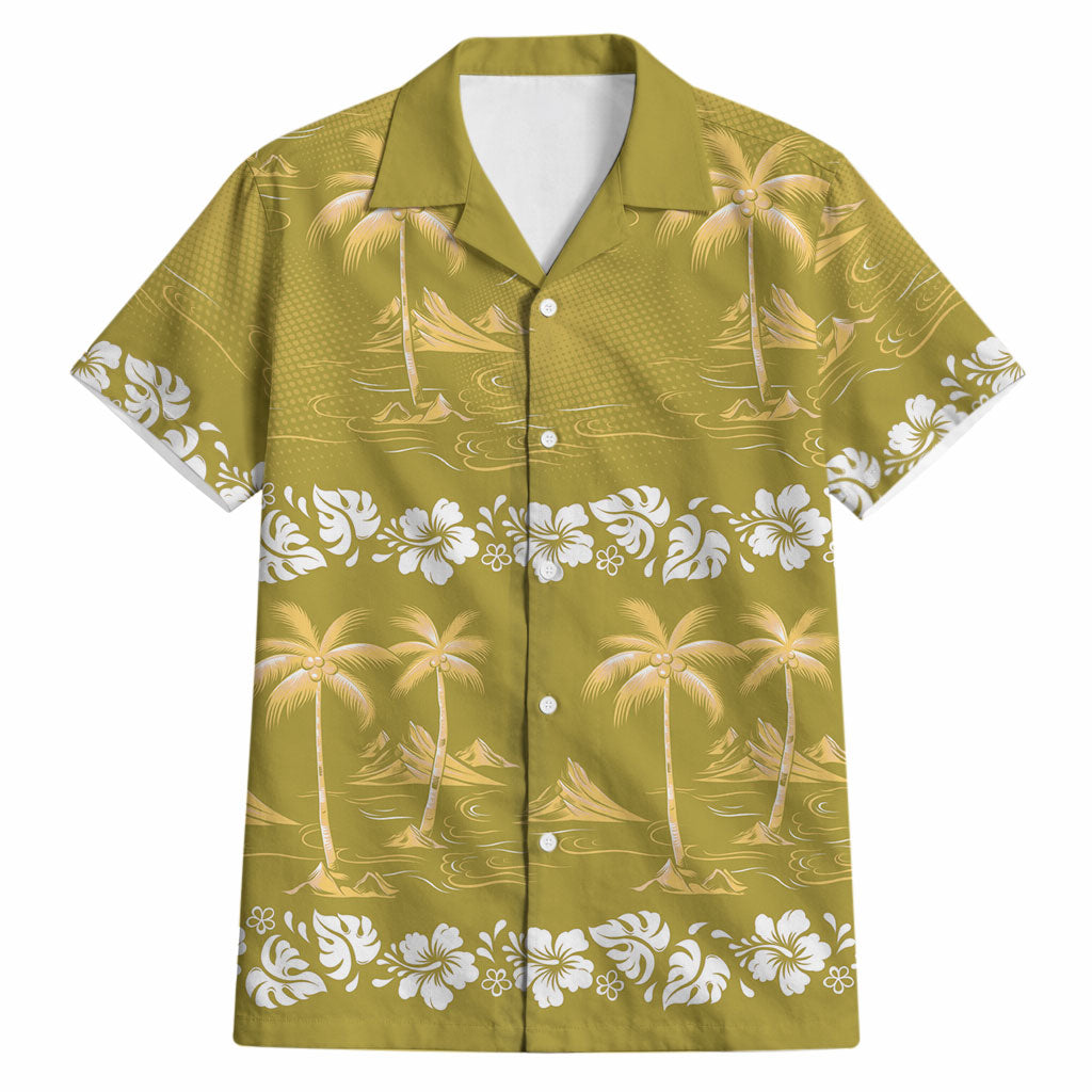 Yellow Hawaii Palm Tree Hibiscus Hawaiian Shirt Fantasy Summer Vibe