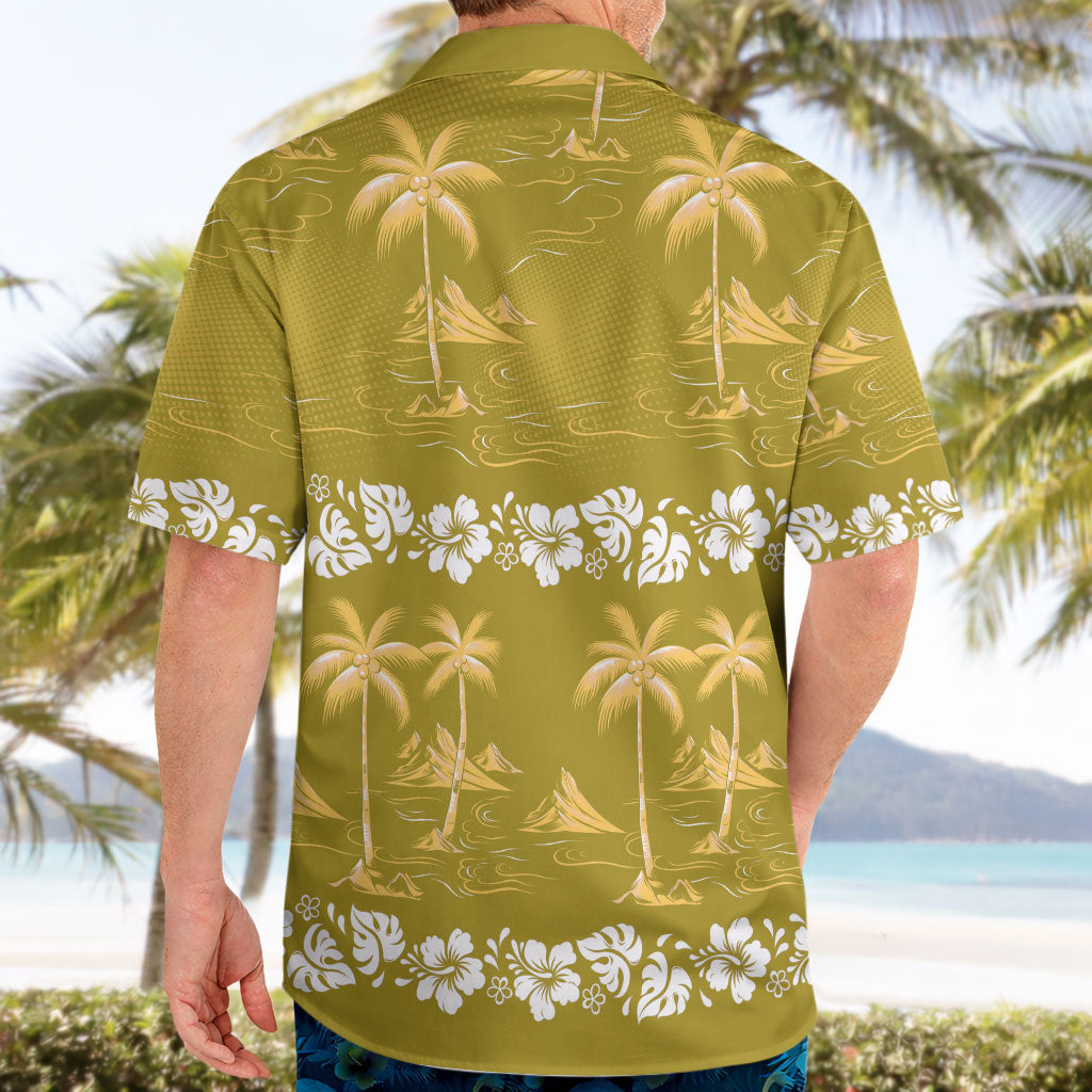 Yellow Hawaii Palm Tree Hibiscus Hawaiian Shirt Fantasy Summer Vibe