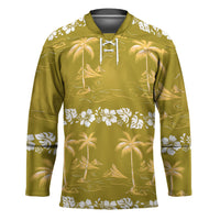 Yellow Hawaii Palm Tree Hibiscus Hockey Jersey Fantasy Summer Vibe