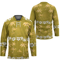 Yellow Hawaii Palm Tree Hibiscus Hockey Jersey Fantasy Summer Vibe