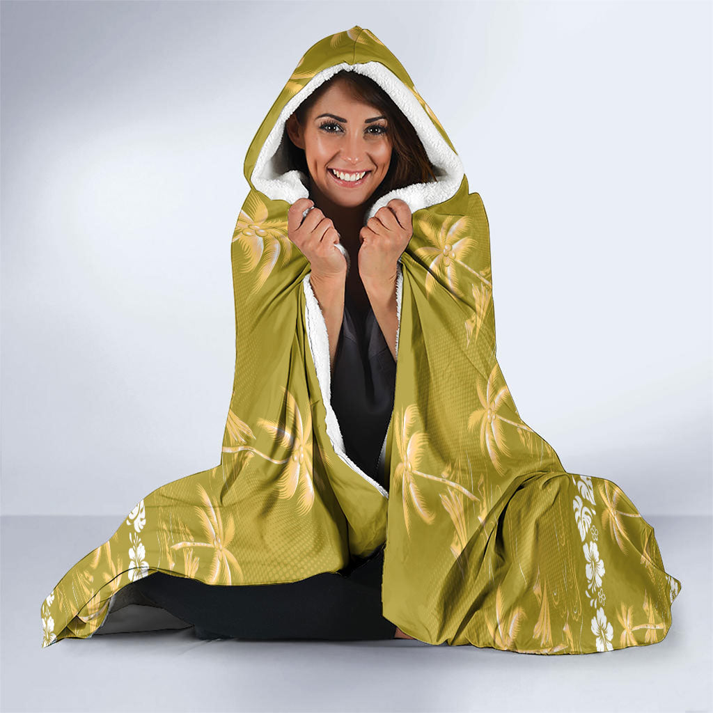 Yellow Hawaii Palm Tree Hibiscus Hooded Blanket Fantasy Summer Vibe