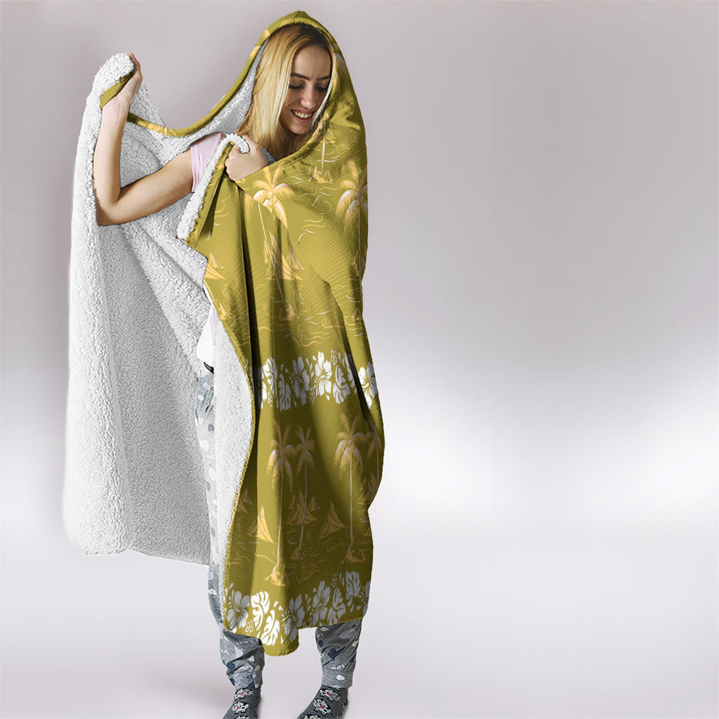 Yellow Hawaii Palm Tree Hibiscus Hooded Blanket Fantasy Summer Vibe
