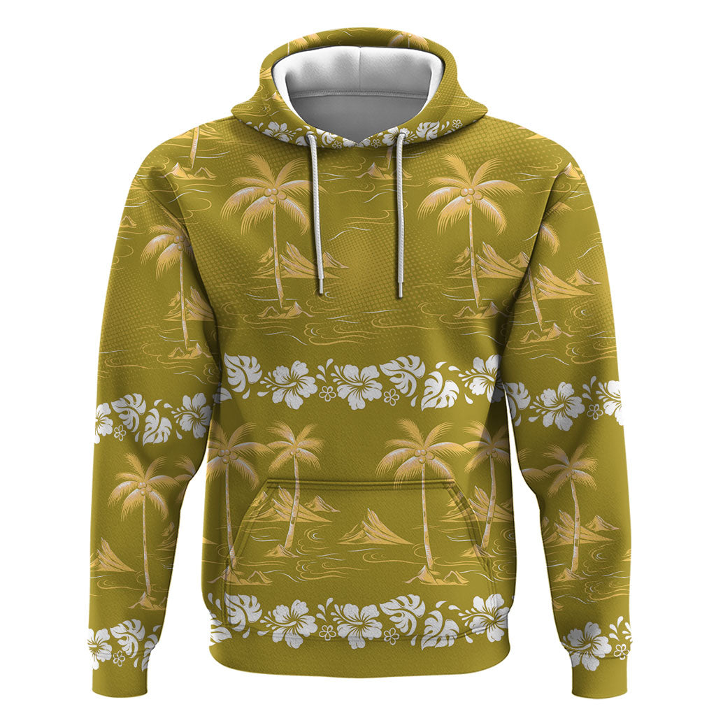 Yellow Hawaii Palm Tree Hibiscus Hoodie Fantasy Summer Vibe