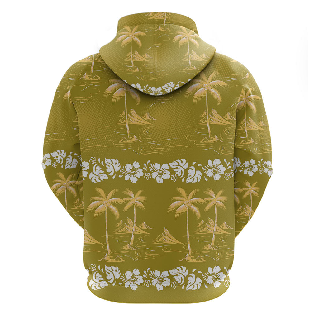 Yellow Hawaii Palm Tree Hibiscus Hoodie Fantasy Summer Vibe