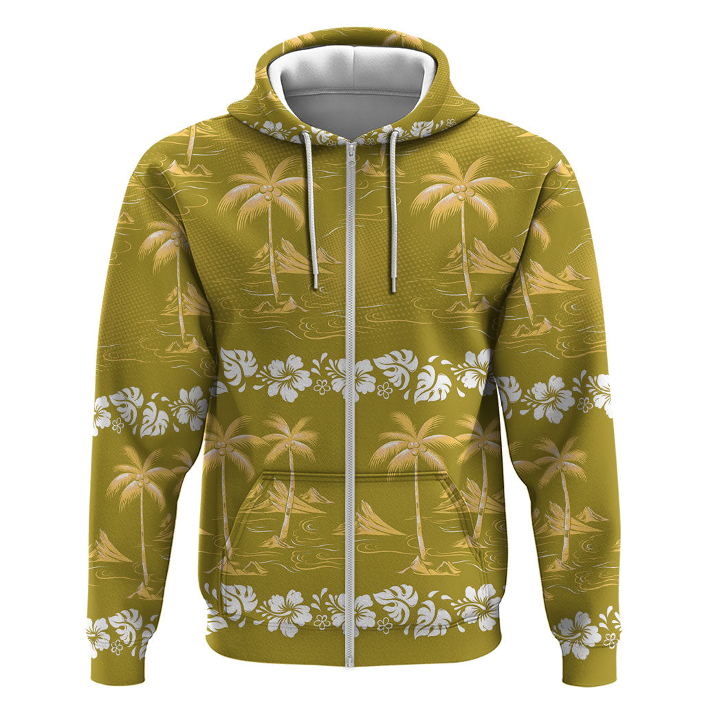 Yellow Hawaii Palm Tree Hibiscus Hoodie Fantasy Summer Vibe