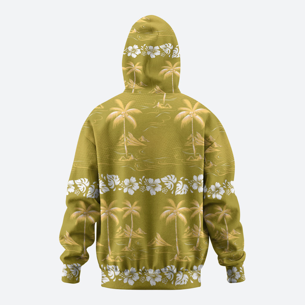 Yellow Hawaii Palm Tree Hibiscus Hoodie Fantasy Summer Vibe
