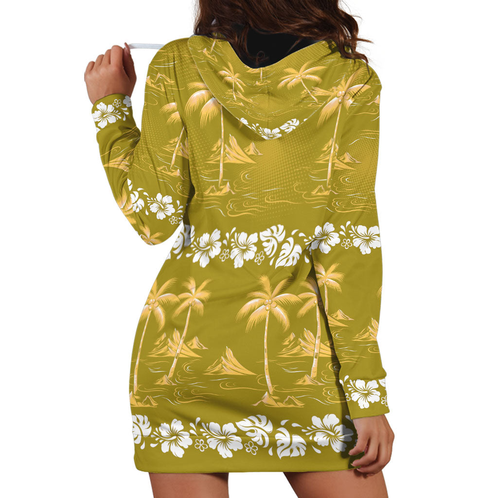 Yellow Hawaii Palm Tree Hibiscus Hoodie Dress Fantasy Summer Vibe