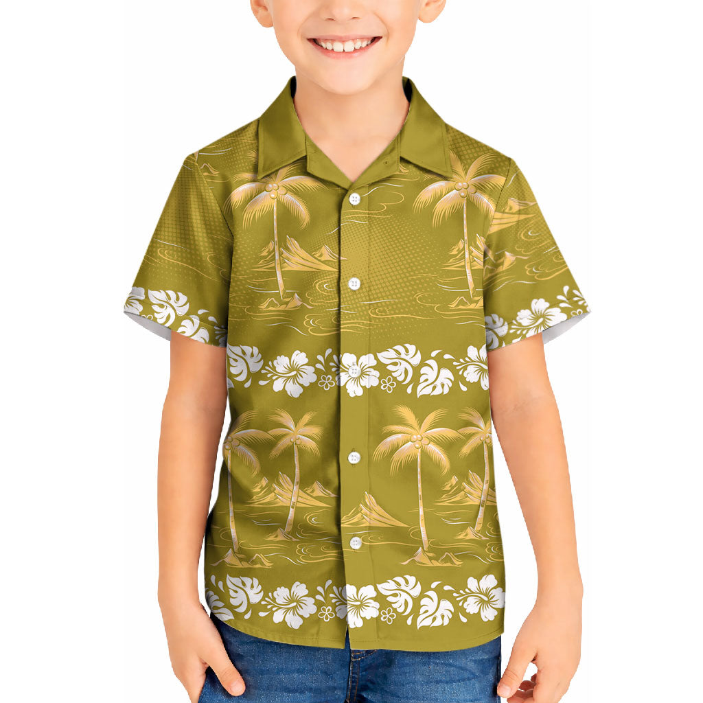 Yellow Hawaii Palm Tree Hibiscus Kid Hawaiian Shirt Fantasy Summer Vibe