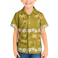 Yellow Hawaii Palm Tree Hibiscus Kid Hawaiian Shirt Fantasy Summer Vibe