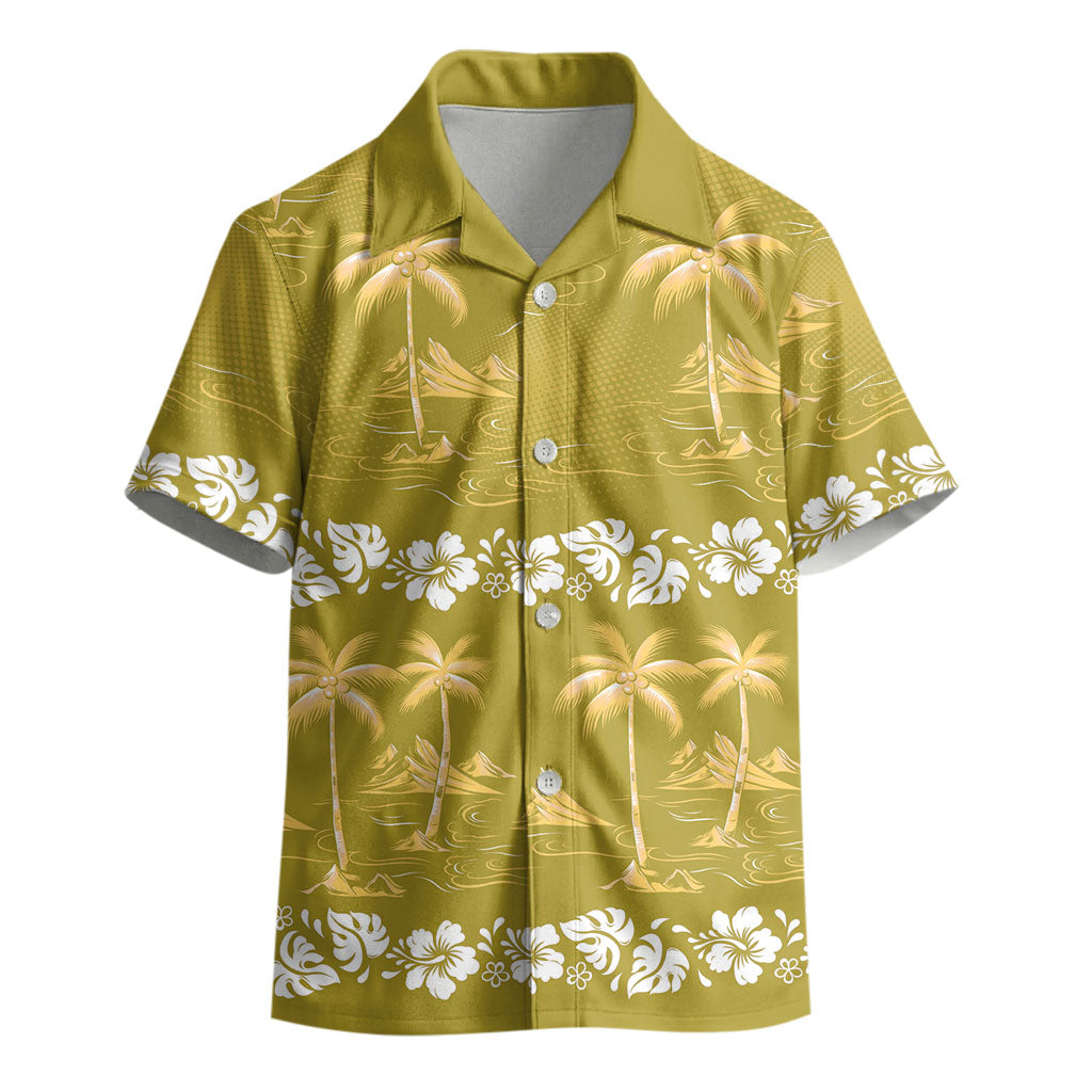 Yellow Hawaii Palm Tree Hibiscus Kid Hawaiian Shirt Fantasy Summer Vibe