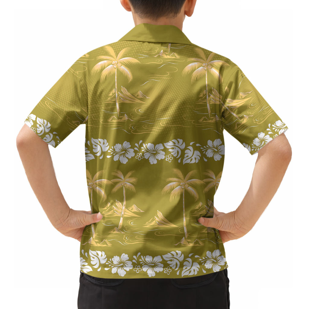 Yellow Hawaii Palm Tree Hibiscus Kid Hawaiian Shirt Fantasy Summer Vibe