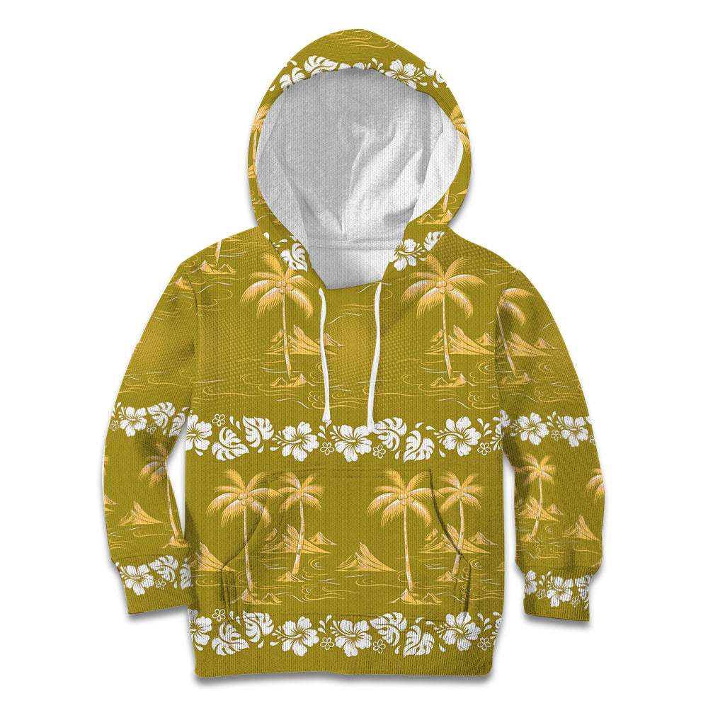 Yellow Hawaii Palm Tree Hibiscus Kid Hoodie Fantasy Summer Vibe