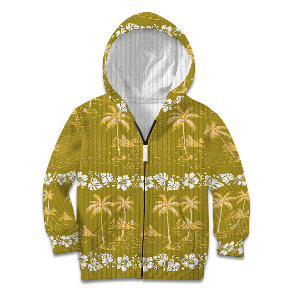 Yellow Hawaii Palm Tree Hibiscus Kid Hoodie Fantasy Summer Vibe