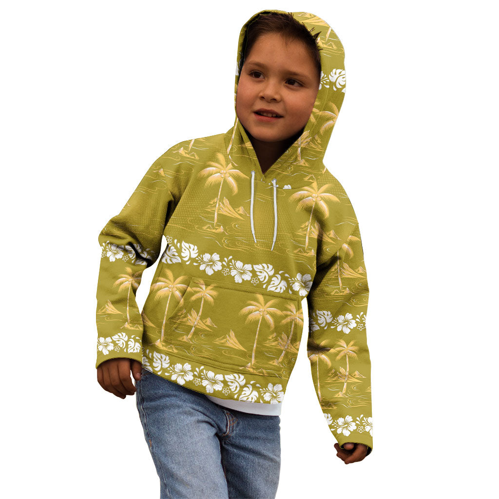 Yellow Hawaii Palm Tree Hibiscus Kid Hoodie Fantasy Summer Vibe