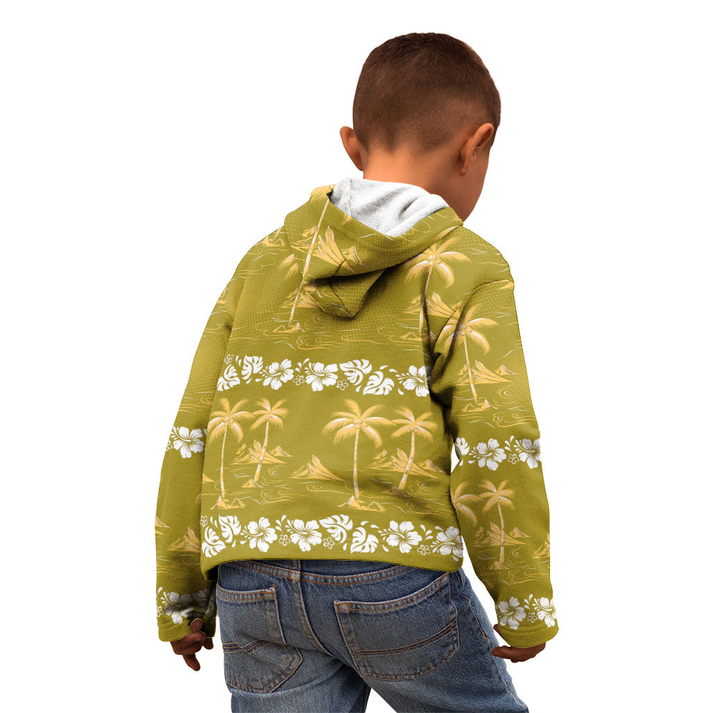 Yellow Hawaii Palm Tree Hibiscus Kid Hoodie Fantasy Summer Vibe