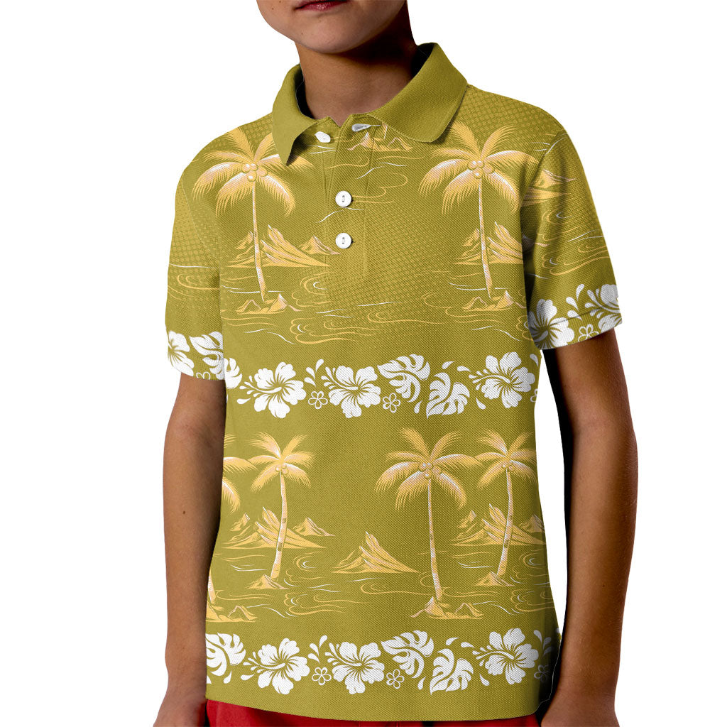 Yellow Hawaii Palm Tree Hibiscus Kid Polo Shirt Fantasy Summer Vibe