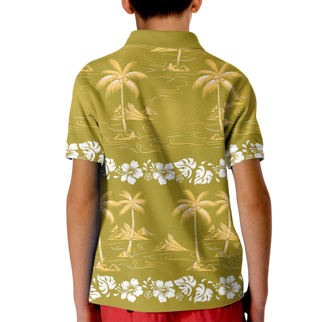 Yellow Hawaii Palm Tree Hibiscus Kid Polo Shirt Fantasy Summer Vibe