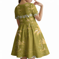 Yellow Hawaii Palm Tree Hibiscus Kid Short Sleeve Dress Fantasy Summer Vibe