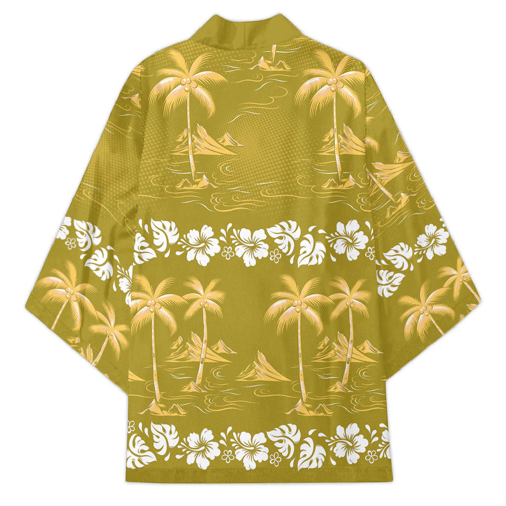 Yellow Hawaii Palm Tree Hibiscus Kimono Fantasy Summer Vibe