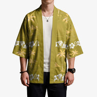 Yellow Hawaii Palm Tree Hibiscus Kimono Fantasy Summer Vibe