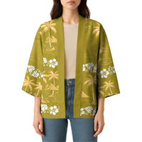 Yellow Hawaii Palm Tree Hibiscus Kimono Fantasy Summer Vibe