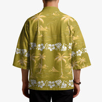Yellow Hawaii Palm Tree Hibiscus Kimono Fantasy Summer Vibe