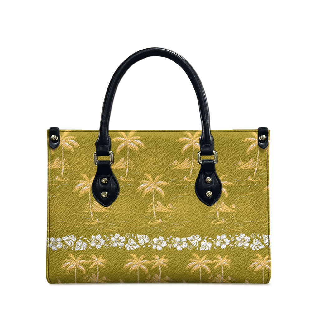 Yellow Hawaii Palm Tree Hibiscus Leather Bag Fantasy Summer Vibe