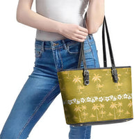 Yellow Hawaii Palm Tree Hibiscus Leather Tote Bag Fantasy Summer Vibe