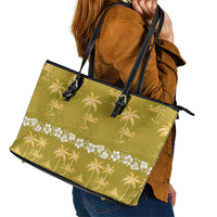 Yellow Hawaii Palm Tree Hibiscus Leather Tote Bag Fantasy Summer Vibe