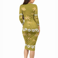 Yellow Hawaii Palm Tree Hibiscus Long Sleeve Bodycon Dress Fantasy Summer Vibe