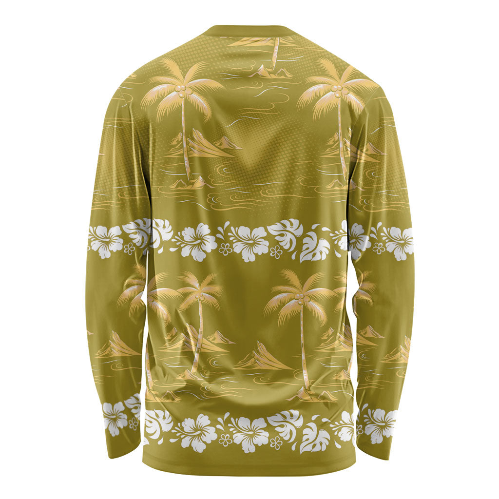 Yellow Hawaii Palm Tree Hibiscus Long Sleeve Shirt Fantasy Summer Vibe