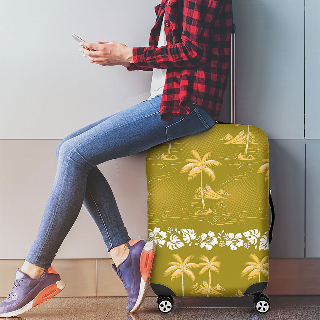 Yellow Hawaii Palm Tree Hibiscus Luggage Cover Fantasy Summer Vibe