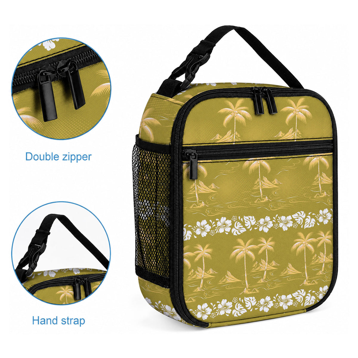 Yellow Hawaii Palm Tree Hibiscus Lunch Bag Fantasy Summer Vibe