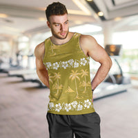 Yellow Hawaii Palm Tree Hibiscus Men Tank Top Fantasy Summer Vibe