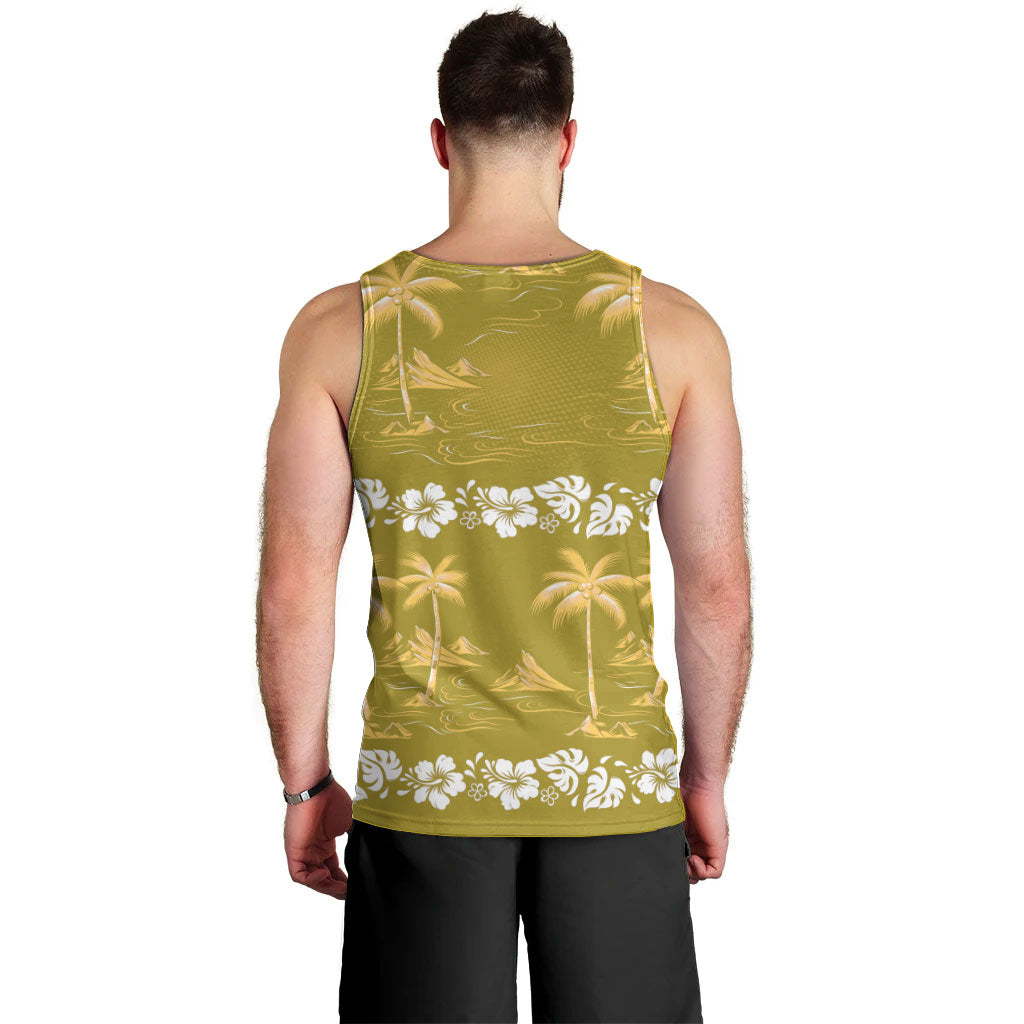 Yellow Hawaii Palm Tree Hibiscus Men Tank Top Fantasy Summer Vibe
