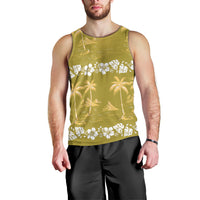 Yellow Hawaii Palm Tree Hibiscus Men Tank Top Fantasy Summer Vibe