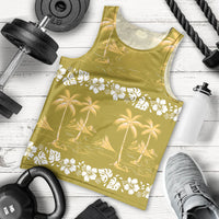 Yellow Hawaii Palm Tree Hibiscus Men Tank Top Fantasy Summer Vibe