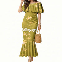 Yellow Hawaii Palm Tree Hibiscus Mermaid Dress Fantasy Summer Vibe